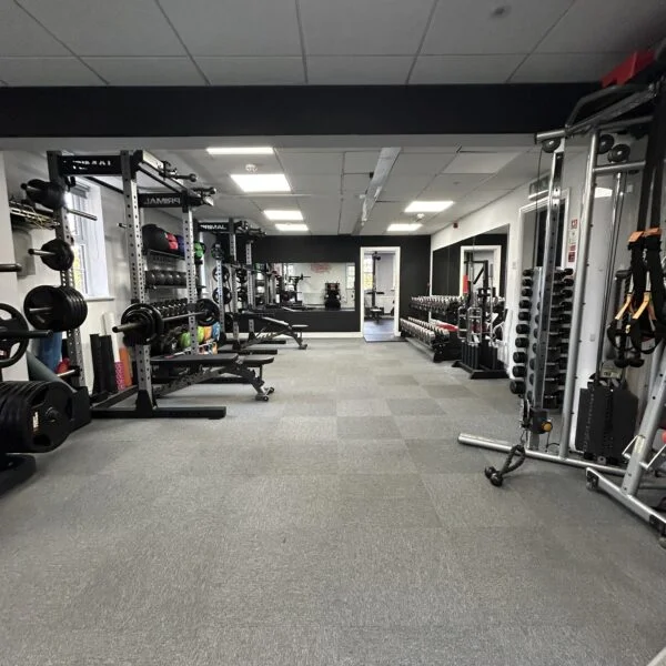 A quiet training floor with racks and cables
