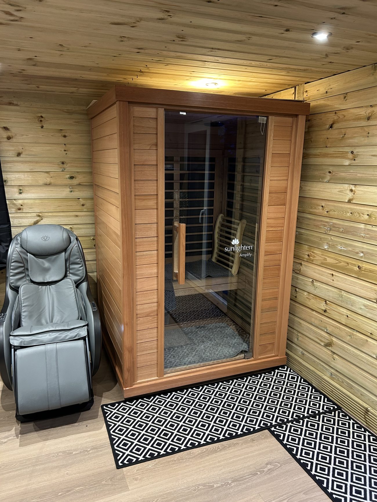 The Sunlighten Amplify two person infrared sauna in the Recovery Zone